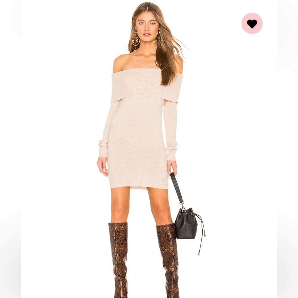 Tularosa Off the Shoulder Beige Sweater Dress